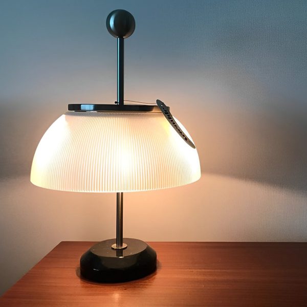 Ribbed Glass Bowl and Metal Italian Accent Table Lamps - Image 5