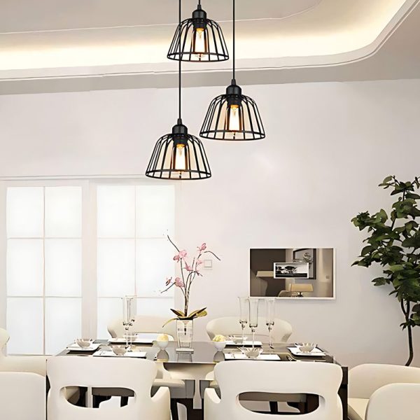 1/3 Lights Black Small Iron Cage LED Industrial Style Retro Chandelier - Image 2