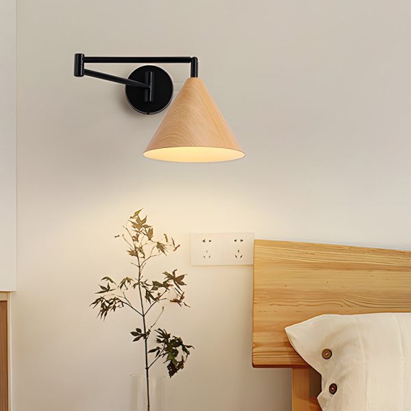 Cone Shaped Swing Arm Wall Sconces - 1-Light Wood Wall Mount Light - Image 4