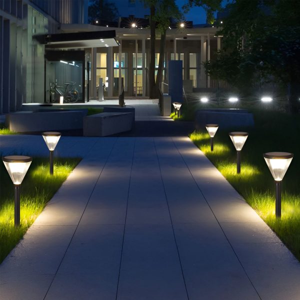 3.7V Cone Modern Solar Powered LED Path Light with Ground Insert or Mounting Base - Image 3