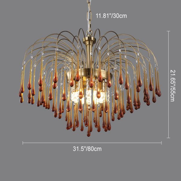 Traditional French Teardrop Copper Glass 4/6/10 Light Chandelier For Living Room - Image 6