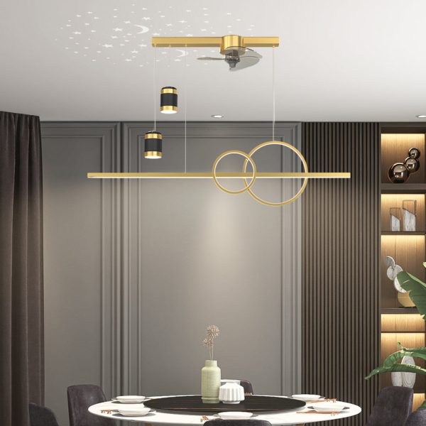 3 Step Dimming Creative Projection Modern Dining Room Chandelier with Fans - Image 3