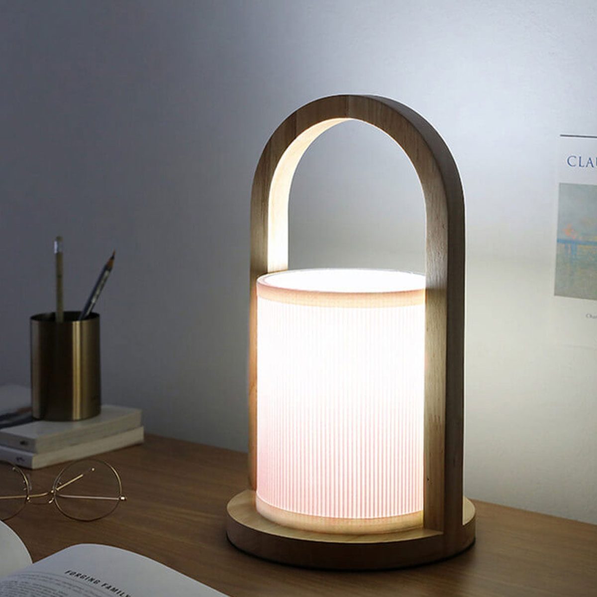 Nordic Fabric Column Solid Wood Portable Design 1-Light Table Lamp - Image 10