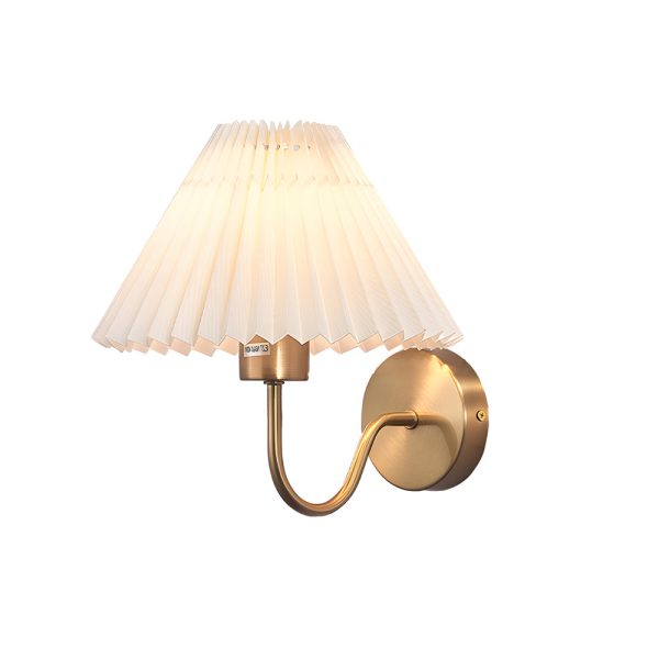 Vintage 1-Light Dimmable Metallic Armed Sconce with Pleated Fabric Shade - Image 15