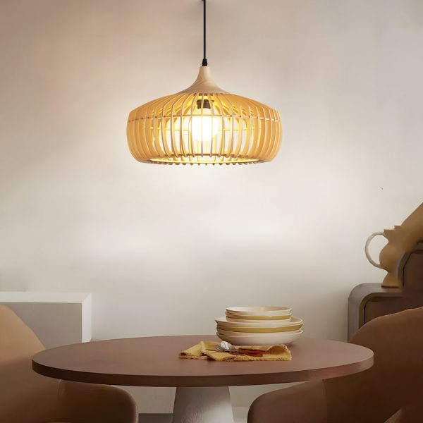 Japanese Wood Cage 1-Light Pendant Light - Image 4