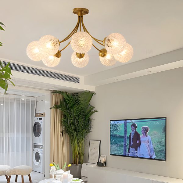 Modern Brass Carved Glass Semi-Flush Mount Ceiling Light - 6/8-Light - Image 4