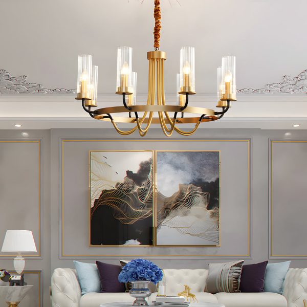 6/8-Light Candlelight Wagon Wheel Chandelier with Glass Shades - Image 4