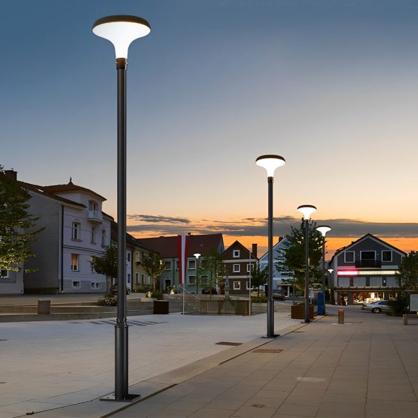 Round Mushroom Waterproof Intelligent Black Modern Solar Lamp Post Light - Image 4