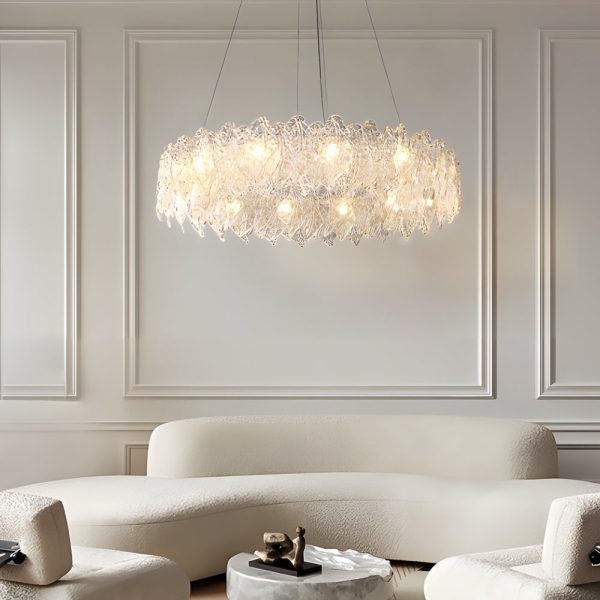 Handmade Leaf Glass Round 3 Step Dimming Luxury Post-Modern Chandelier - Image 4