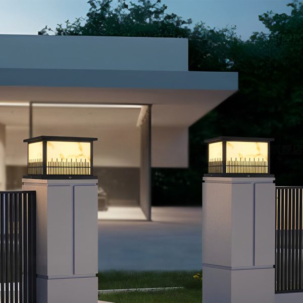 Square Waterproof 3 Step Dimming Black Retro Solar Fence Post Lights - Image 5