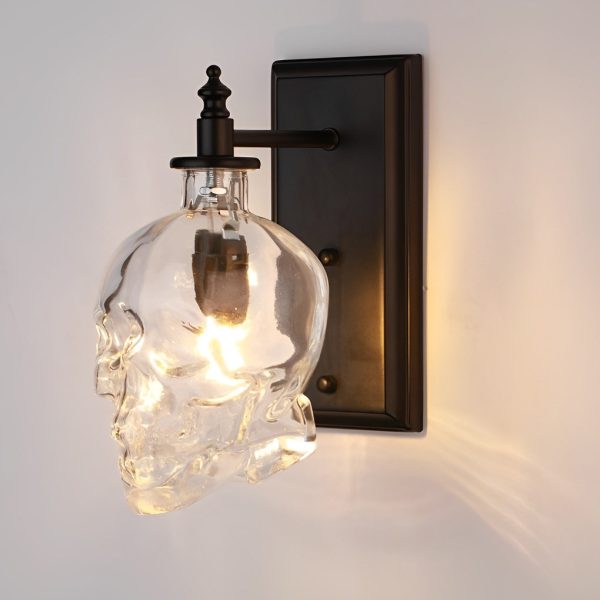 Retro Glass Skull Head LED Black Industrial Style Decorative Wall Lamp - Image 7