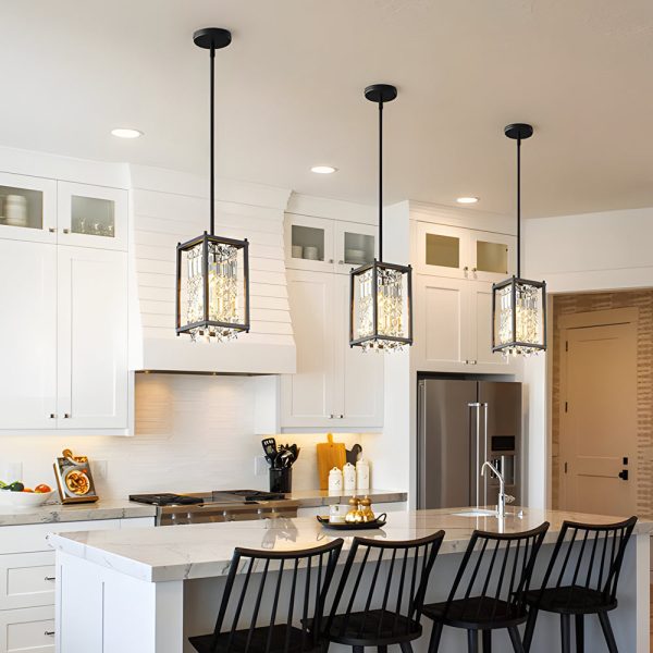 Round Square Iron Frame Crystal Shade Luxury Modern Chandelier Ceiling Lights - Image 2