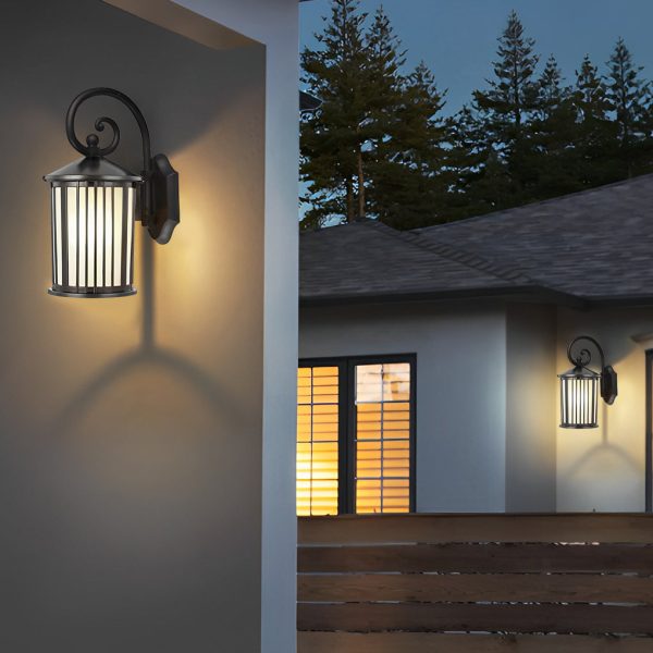 Waterproof Striped Glass Aluminum Black Retro Outdoor Wall Lights - Image 4