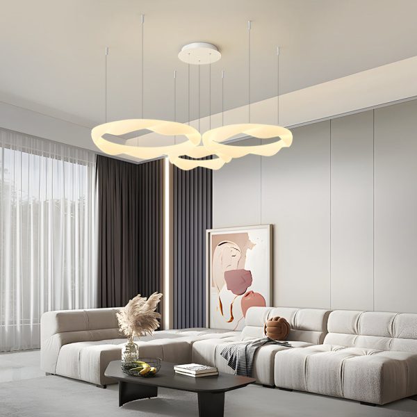 Wavy Circle Rings Three Step Dimming LED White Cream Modern Chandelier - Image 3