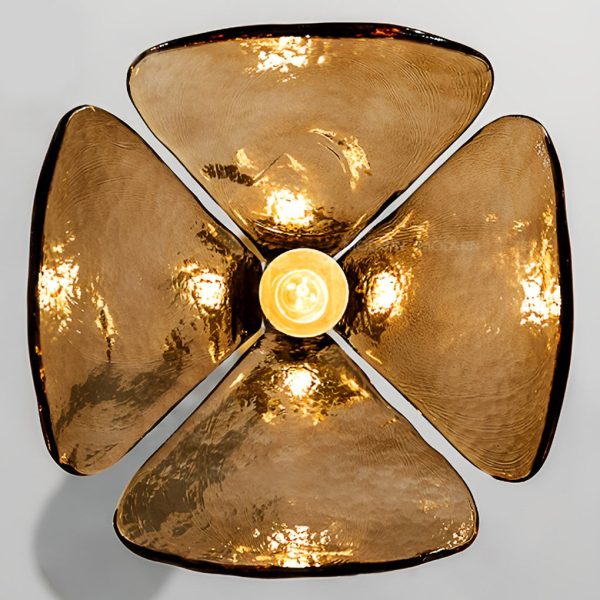 Four-leaf Flower Design Glass Copper Brown Retro Chandelier Hanging Lamp - Image 6