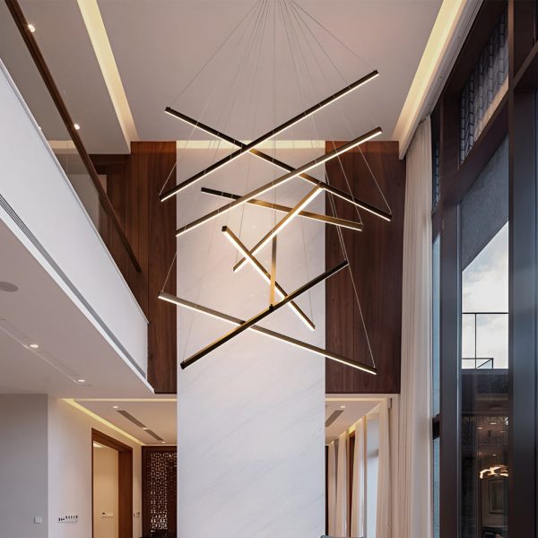 Minimalist Strip Stepless Dimming LED Black Modern Chandelier with Remote - Image 7