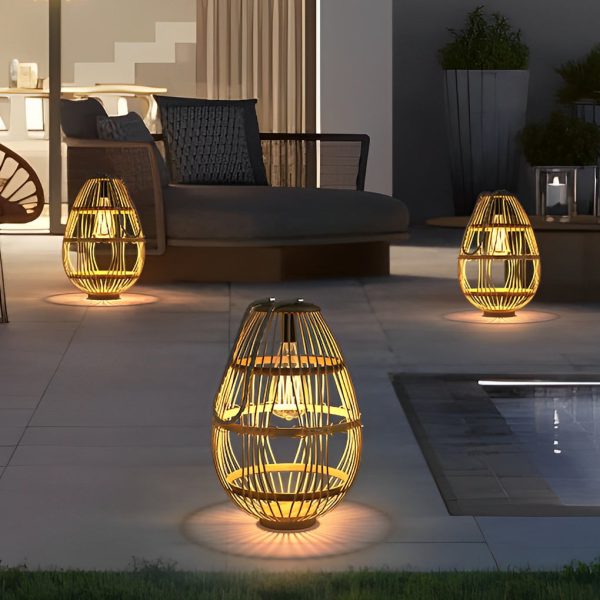 Portable Rattan Wood LED Waterproof Modern Solar Garden Lights Lawn Lamp - Image 4