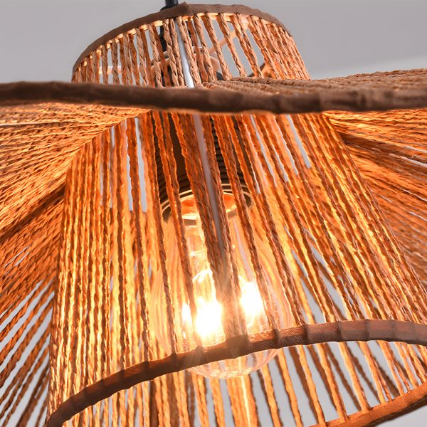 1-Light Double Layer Hemp Rope Weaving Umbrella Pendant Light Kitchen Pendant Ceiling Lighting - Image 5