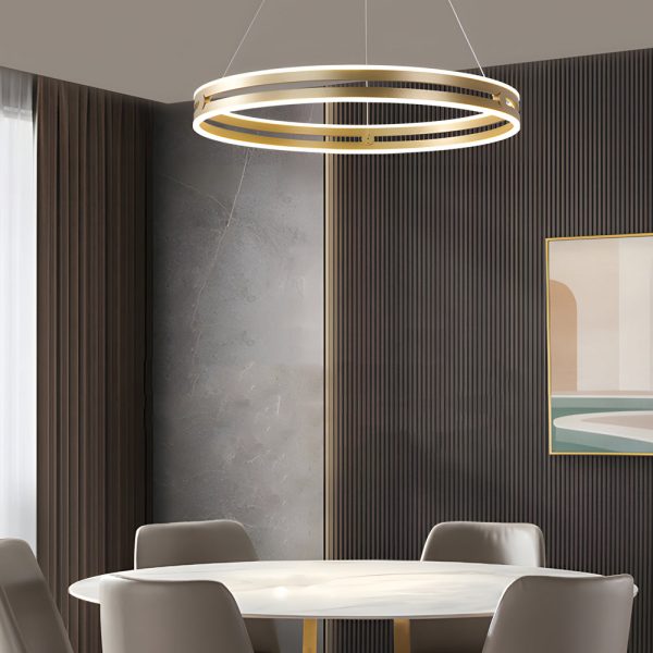 23.6-in Double Wheel Chandelier Modern LED Pendant Light, Black/Gold/Brown - Image 5