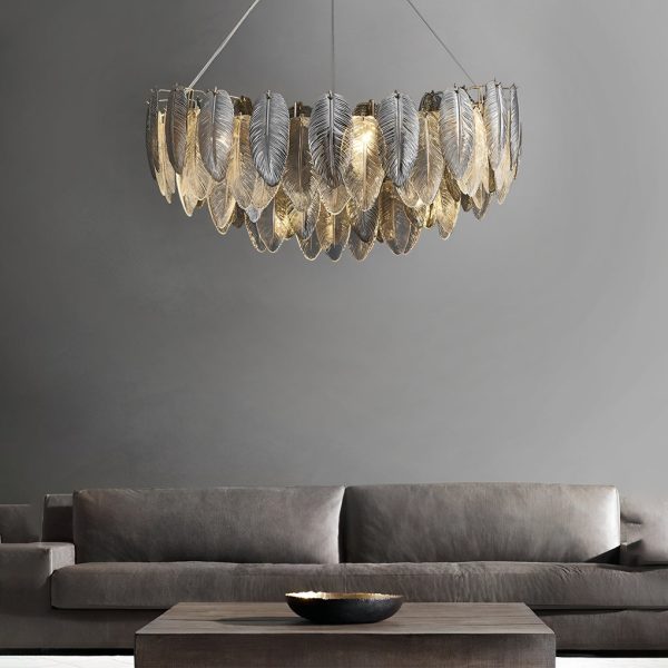Romantic Creative Feathers Glass Three Step Dimming Modern Chandelier - Image 4