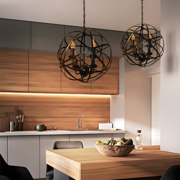 Iron Lines Ball Spherical Creative LED Industrial Style Chandelier - Image 4