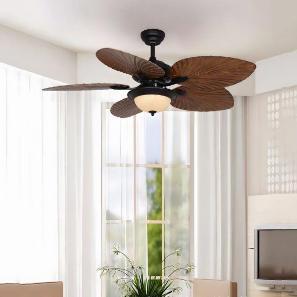 42/52-Inch LED Tropical 5 Brown Blades Reversible Ceiling Fan Light with Remote Control - Image 3