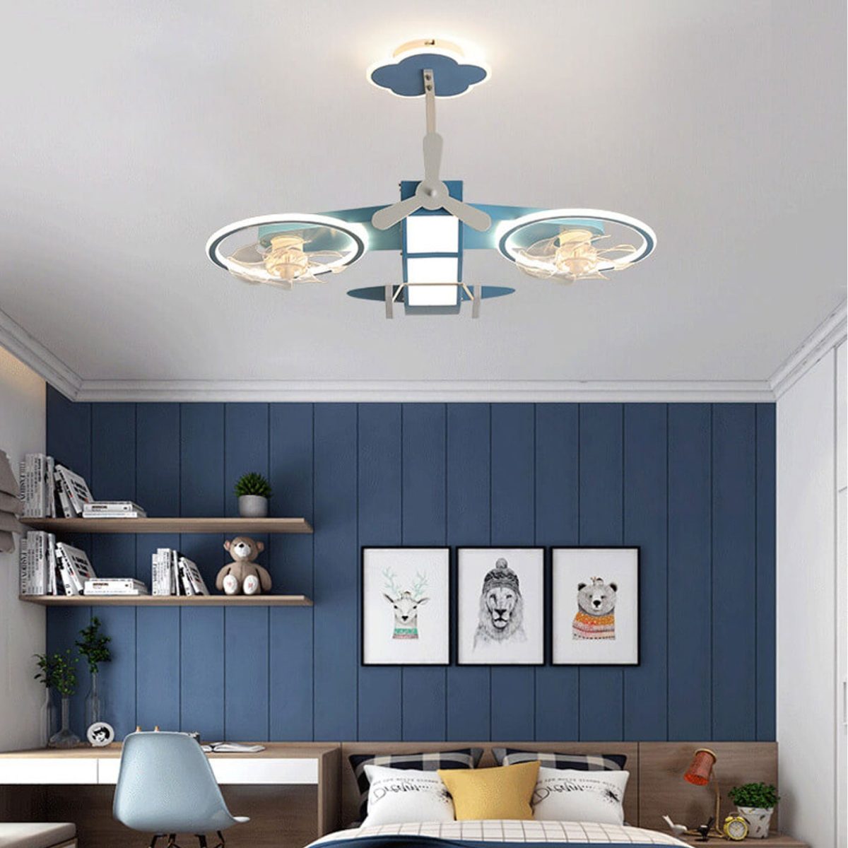 Creative Cartoon Aircraft Kids Flush Mount Ceiling Fan Light - Image 20