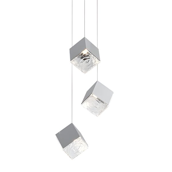 1/3/6/9-Light Multi Glass Ice Cube Metallic Staircase Chandelier in Gold/Chrome - Image 16
