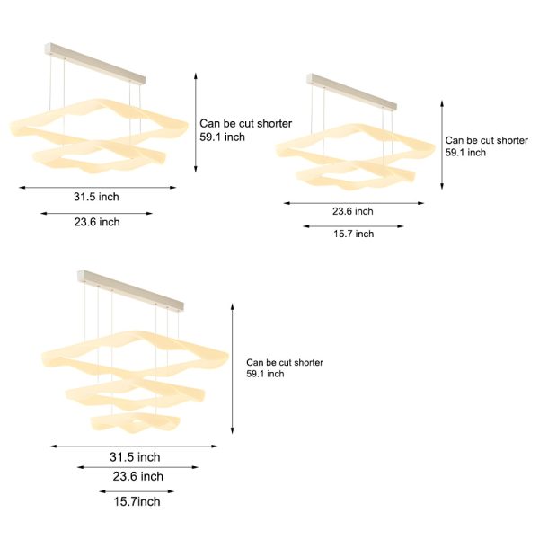 2/3 Square Rings Cream Style Three Step Dimming LED Modern Chandelier - Image 4