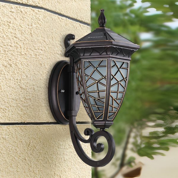 Retro Pattern Waterproof Black American Style Solar Powered Wall Lamp - Image 9