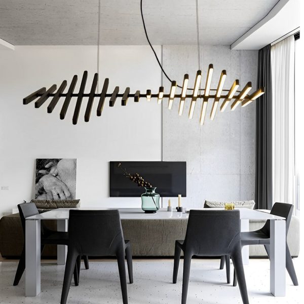 Waves Fishbone Strip Stepless Dimming LED Nordic Chandelier Pendant Light - Image 8