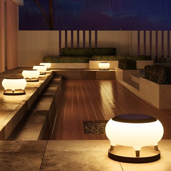 Round Drum Waterproof IP65 LED Black Modern Solar Fence Post Lights - Image 4