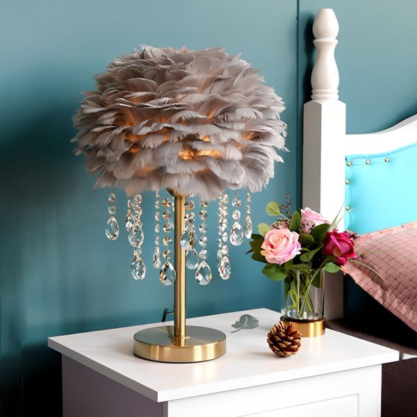 LED Feather Table Lamp with Ambient Crystal Tassels Lighting - Image 3