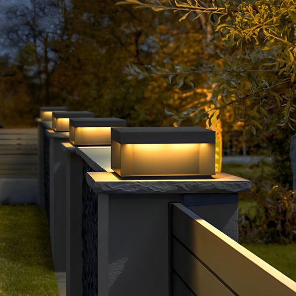 Square LED Hardwired/Solar Outdoor Pier Mount Lantern Post Light Black - Image 3