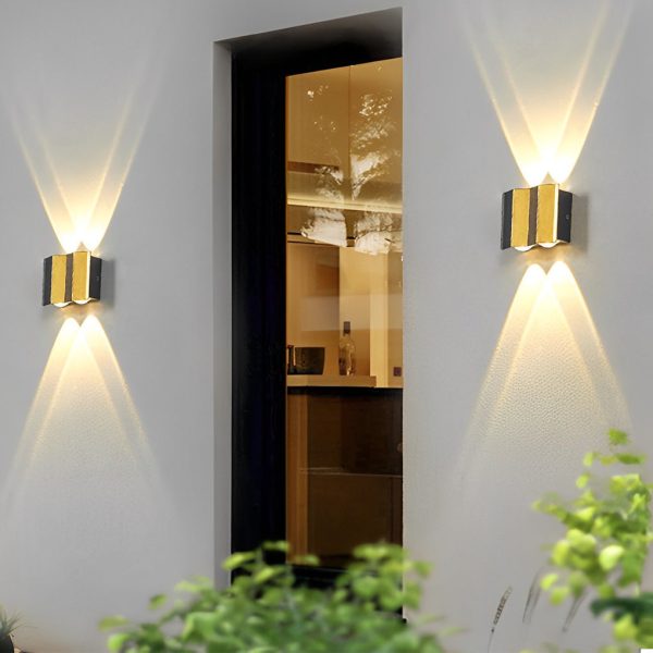 Black & Gold Aluminum LED Outdoor Up Down Wall Light - Image 2