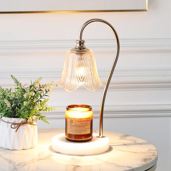 Elegant Floral Glass Desk Lamp with Cup-Holder Base for Reading or Decor - Image 3