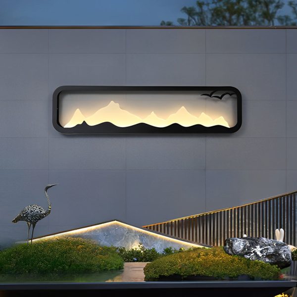 Rectangular Mountain Scenery LED Waterproof Black Outdoor Wall Lamp - Image 4