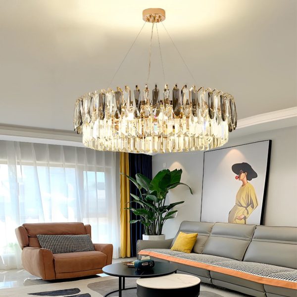 Double Layer Round Electroplated Metal Crystal Gold Modern Chandelier - Image 6