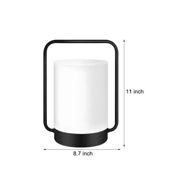 Modern Black Portable Outdoor Table Lamp With White Cylinder Shade, USB, IP65 - Image 5