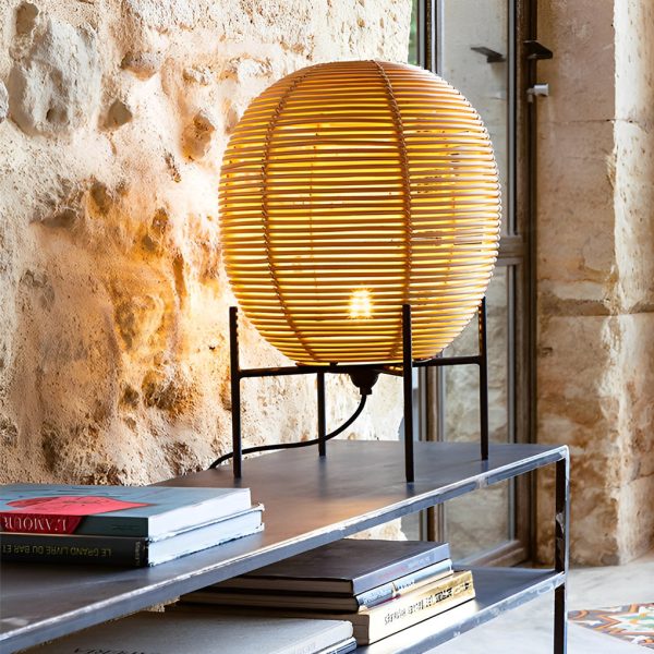 Rustic Boho Rattan and Metal Frame Accent Floor Lamp - Image 4