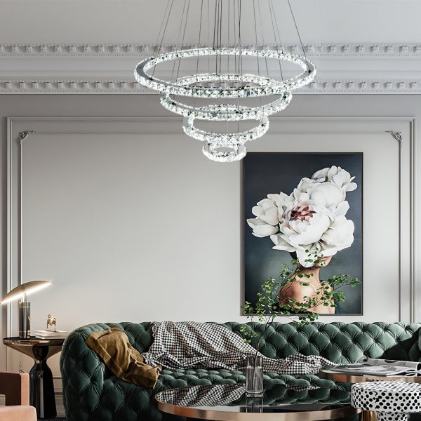 4 Rings Electroplated Crystal LED Modern Chandeliers Pendant Light Hanging Lamp - Image 4