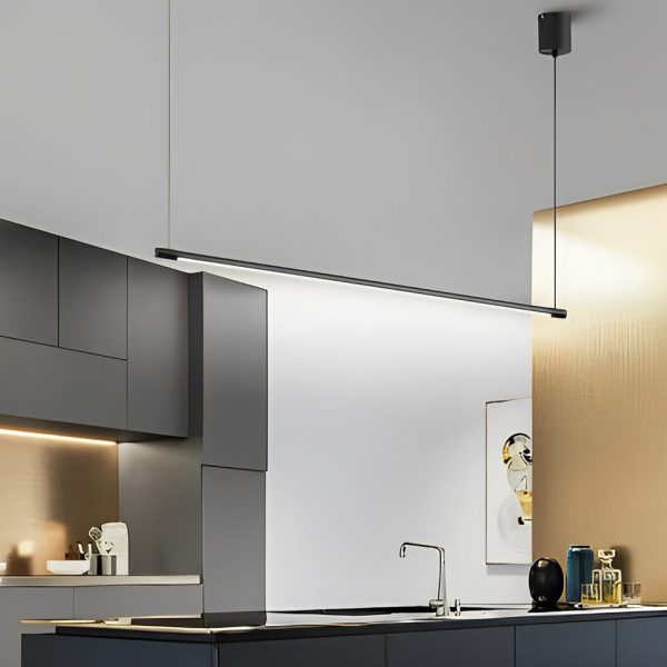 Minimalist Long Strip LED Stepless Dimming Black Nordic Chandelier Light - Image 5