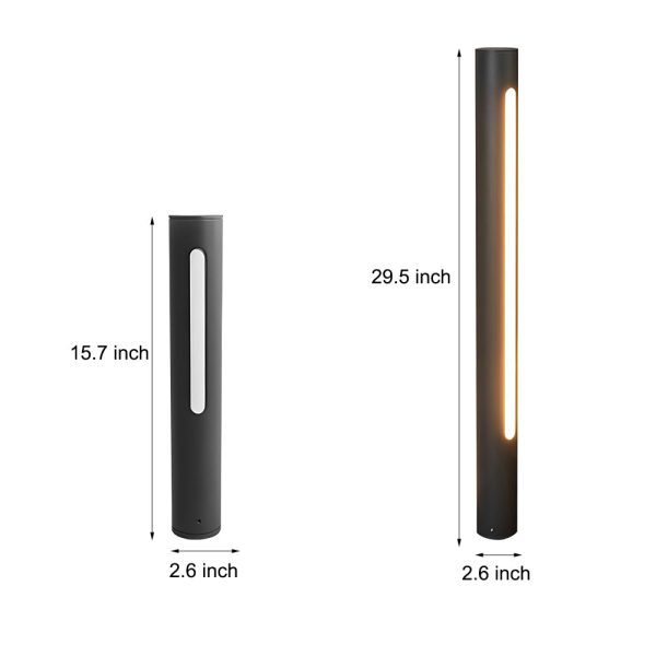 Matte Black Cylinder Outdoor Pathway Light with Strip LED Lighting - 15.8''/29.5'' H - Image 5