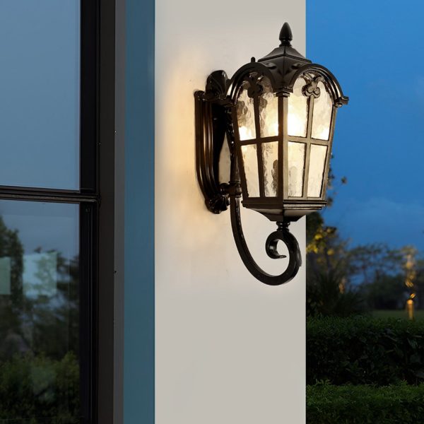 Waterproof Vintage Lantern Shaped Black Retro Outdoor Plug in Wall Lamp - Image 3
