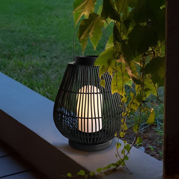 Portable Black Modern Iron Woven E27 Pillar Accent Outdoor Lantern - Image 5