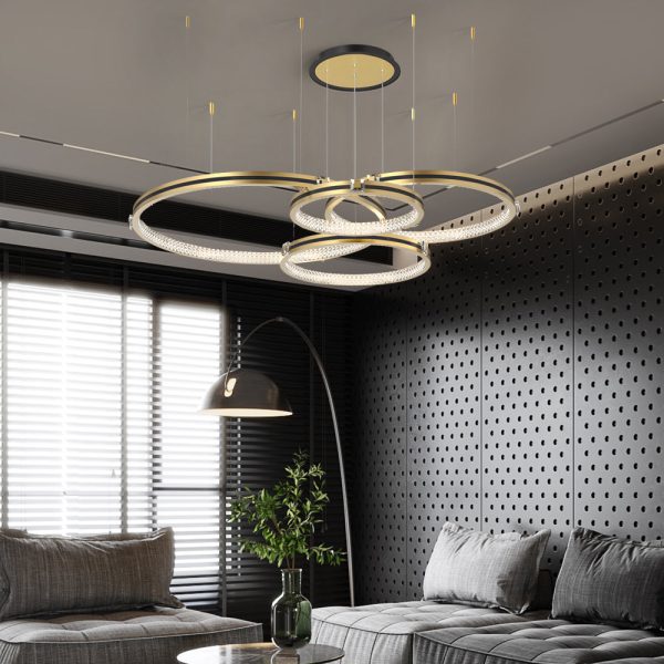 Circular Rings Three Step Dimming Brushed Gold Modern Ceiling Lights Fixture - Image 2