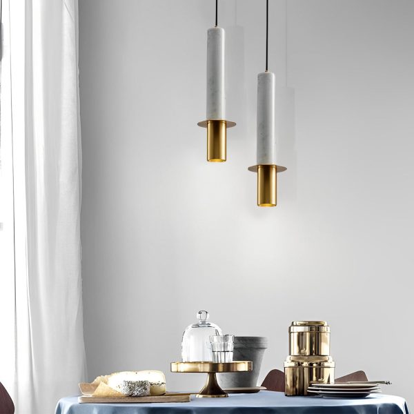 Elongated Cylindrical Terrazzo LED Post-Modern Chandelier Spotlight