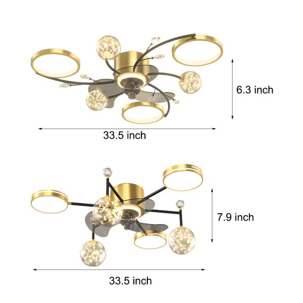 Simple Luxury Stars Ball Three Step Dimming Modern Ceiling Fan and Light - Image 4