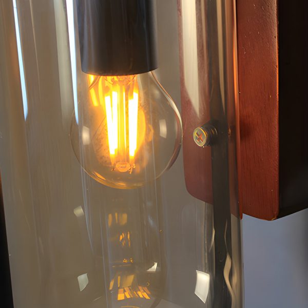 Retro Wood Base Iron Glass Shade LED 3 Step Dimming Nordic Wall Lights - Image 5