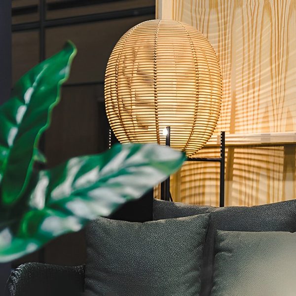 Rustic Boho Rattan and Metal Frame Accent Floor Lamp - Image 5